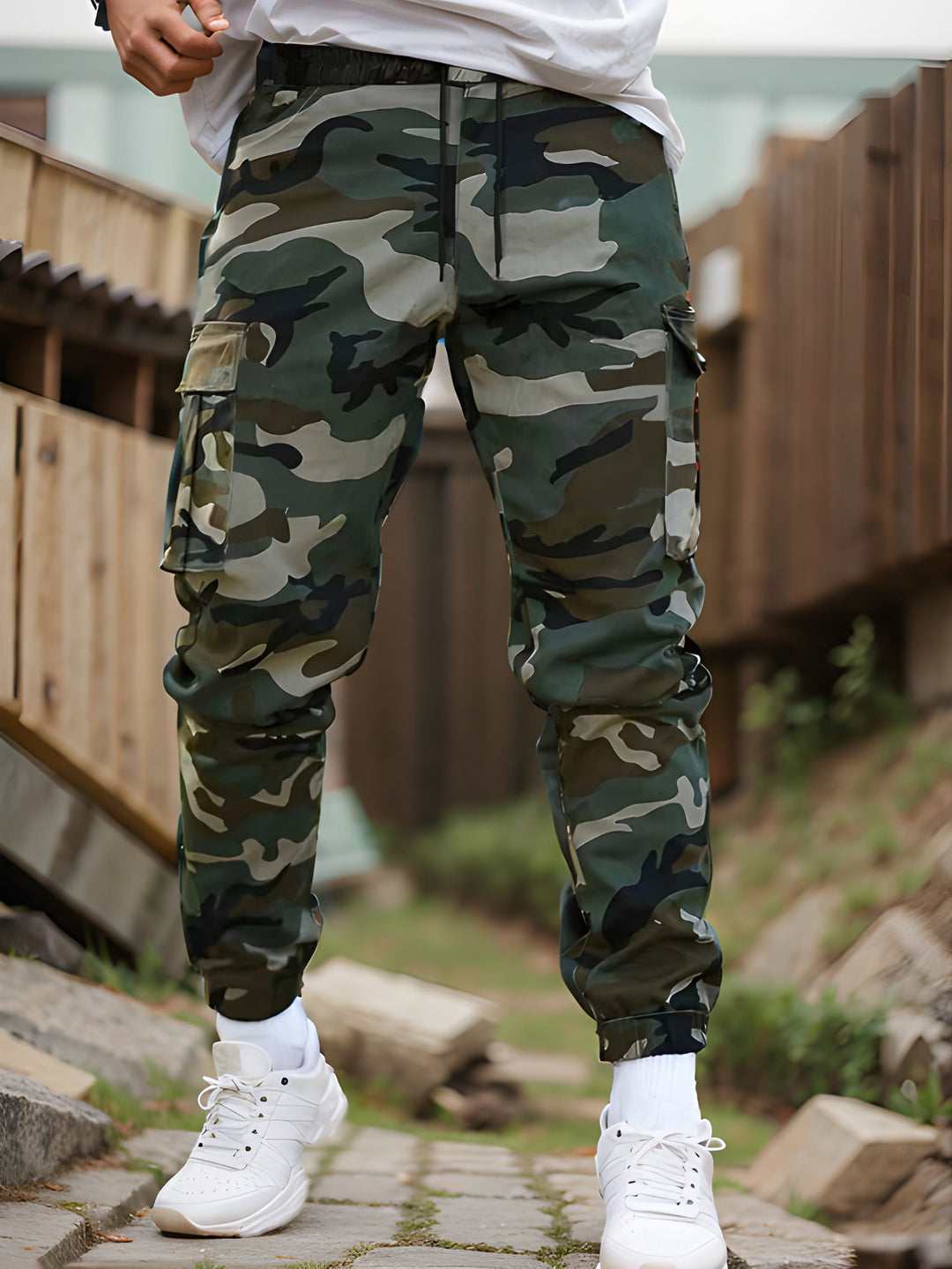 Heren Cargo Broek | Camouflageprint | Trekkoord Taille | Duurzaam Polyester
