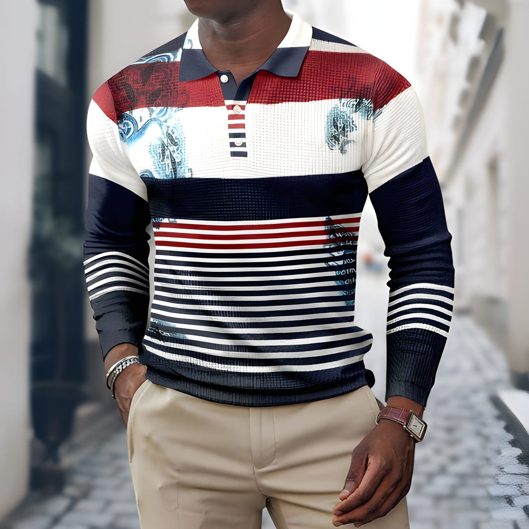 Heren Polo Shirt | Lange Mouwen | Patchwork Design | Casual & Elegant Katoenmix