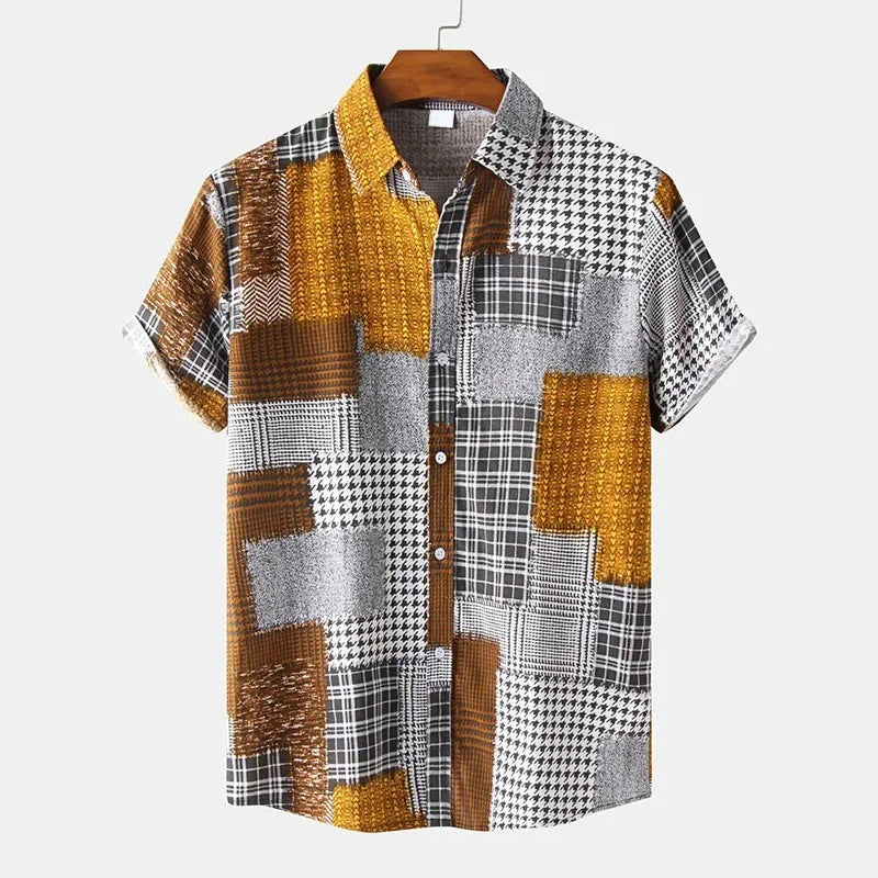 Heren Shirt | Korte Mouw | Patchwork Print | Zomer