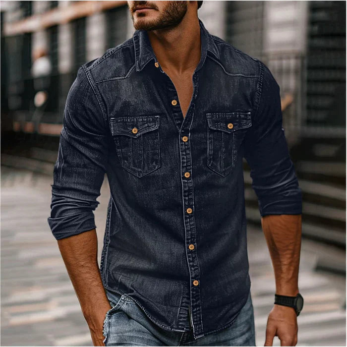 Heren Denim Overhemd | Moderne stijl | Slim Fit & Drukknoopsluiting | Stoer & Tijdloos