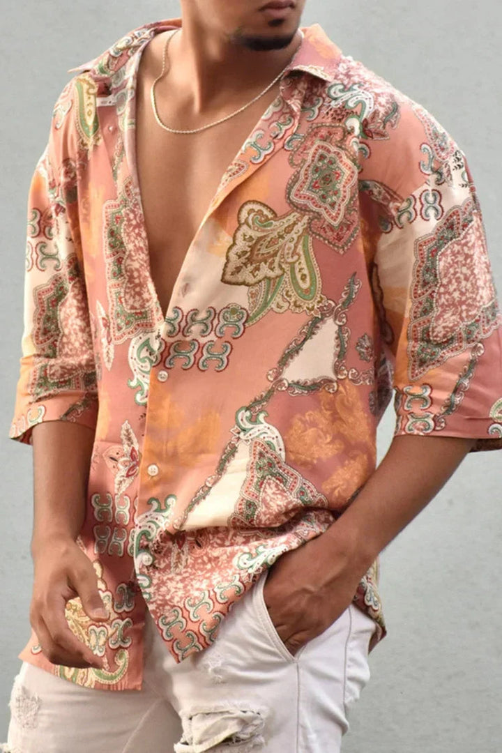 Heren Boho Overhemd | Kleurrijke Print | Relaxed Fit & Campkraag | Festival Look