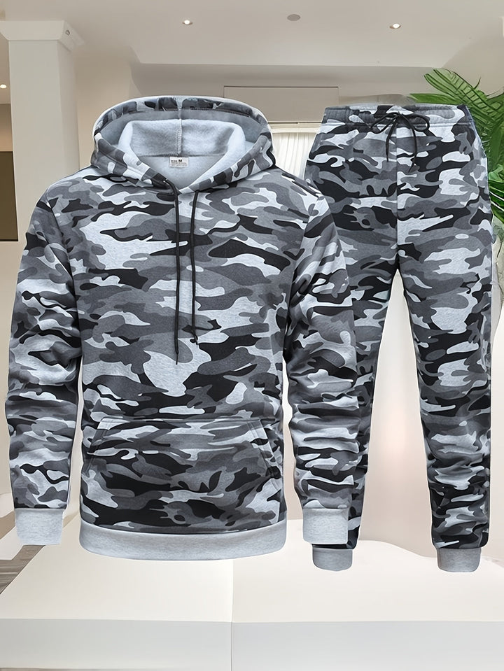 Heren Camouflage Hoodie en Sportpak | Gebreid Polyester | Lange Mouwen | Trekkoord Tailleband