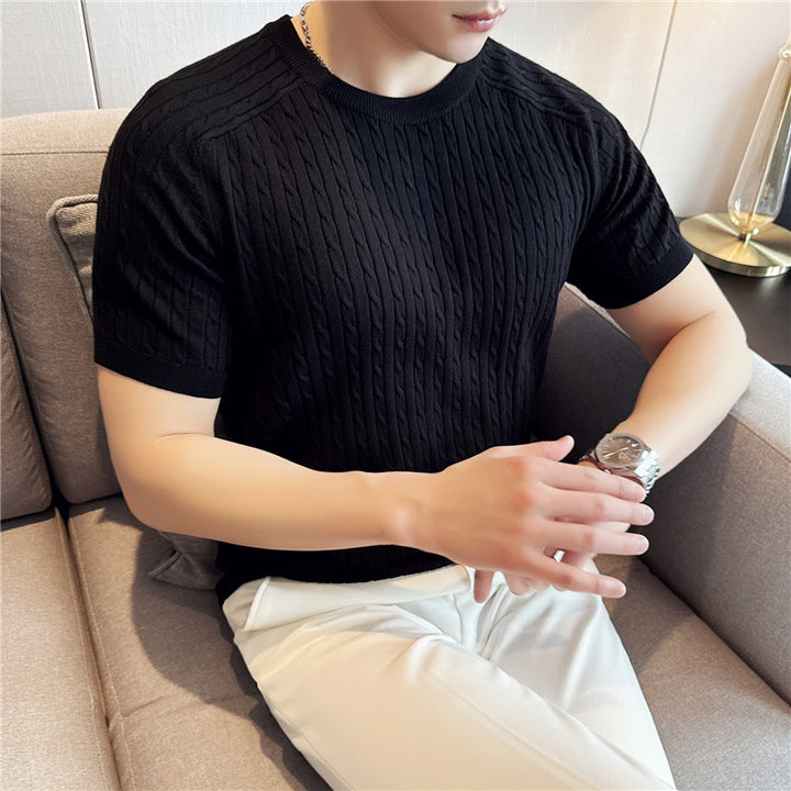 Heren T-shirt | Gestreept Gebreid | Slim Fit & Ademend | Voorjaar & Najaar