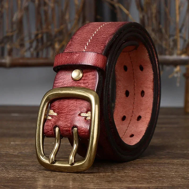 Heren Riem | Echt Runderleer | Dubbele Messing Gesp | Retro & Stevig