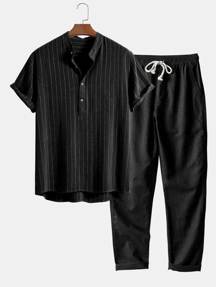 Heren Zomerset | Korte Mouwen Overhemd & Broek | Klassiek & Casual met Opstaande Kraag