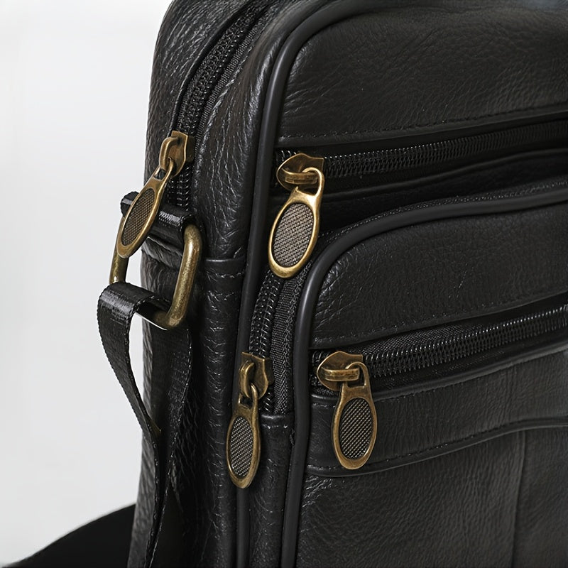Heren Schoudertas | Topgrain Rundleer | Grote Inhoud & Verstelbare Band | Zakelijke Crossbody