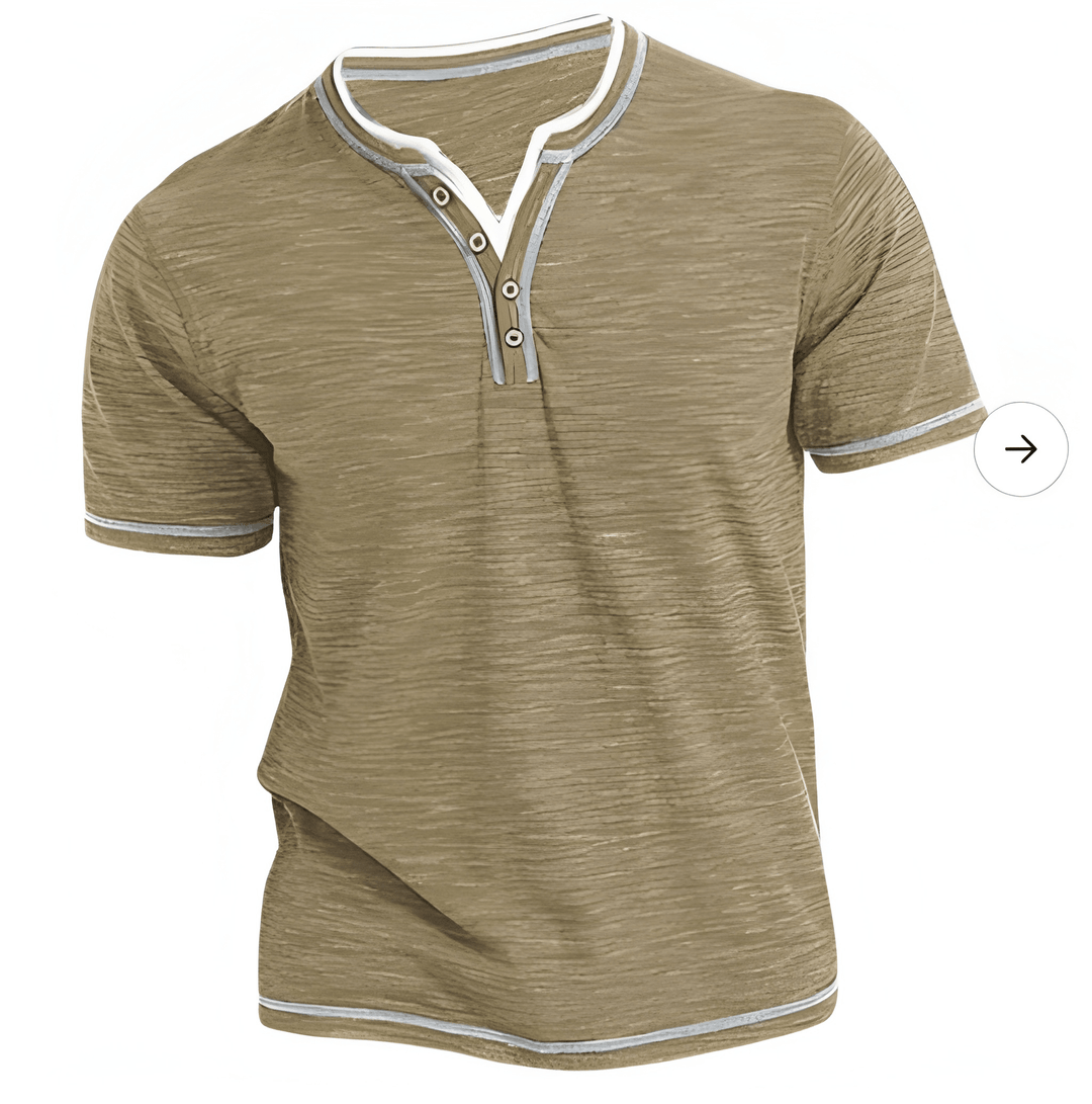 Heren Henley Shirt Korte Mouw - Moderne Knoopsluiting