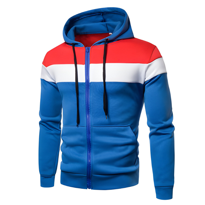 Winterjas Heren | Sportieve Hoodie met Rits | Colorblock Design & Warme Voering