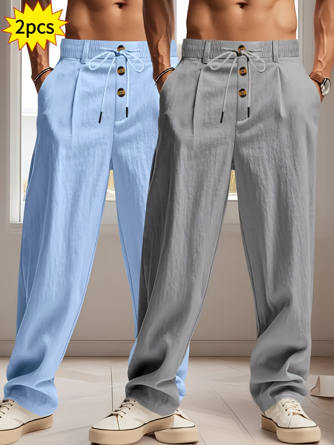 Heren Broek Set | Wijde Pijpen | Met Trekkoord | Zomer