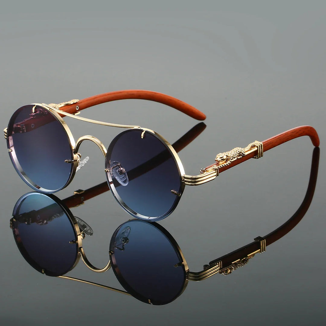Heren Ronde Zonnebril | Vintage Luipaard Design | UV400 Bescherming | Luxe Retro Look