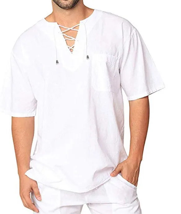 Heren Top | Oversized | Korte Mouw Vetersluiting | Zomer