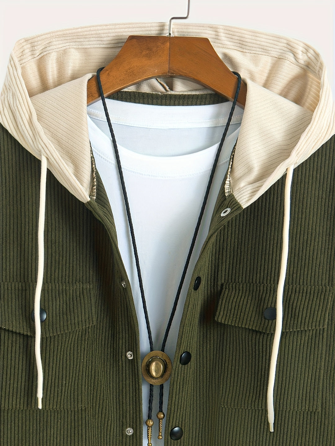 Heren Corduroy Hooded Jacket | Losse Pasvorm & Warm | Knoopsluiting & Trekkoord | Herfst & Winter