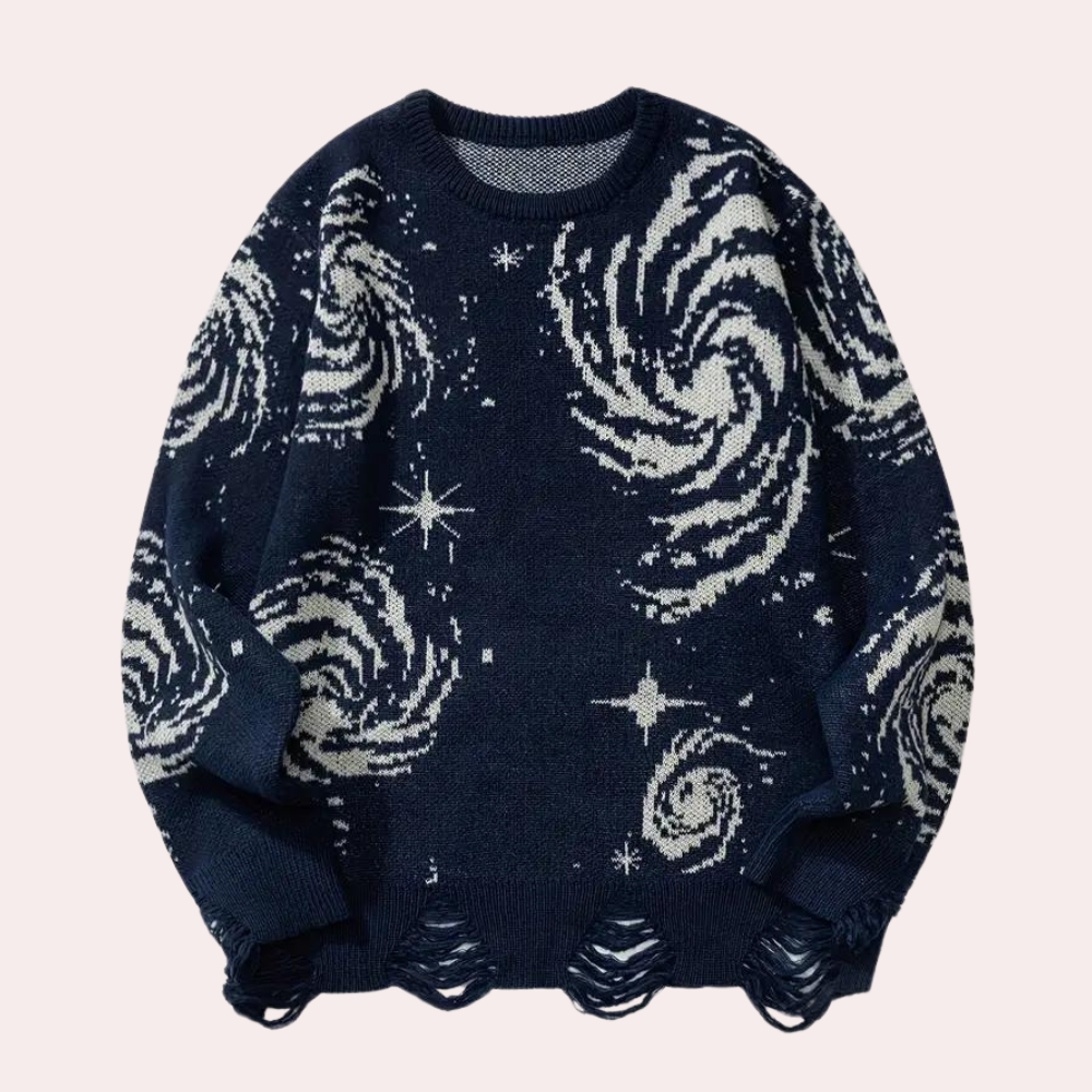 Gebreide trui met kosmische galaxy print voor heren met veelzijdige stijl en knus comfort | James
