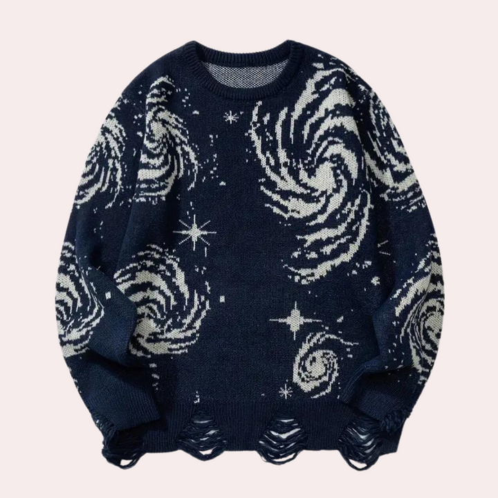 Gebreide trui met kosmische galaxy print voor heren met veelzijdige stijl en knus comfort | James