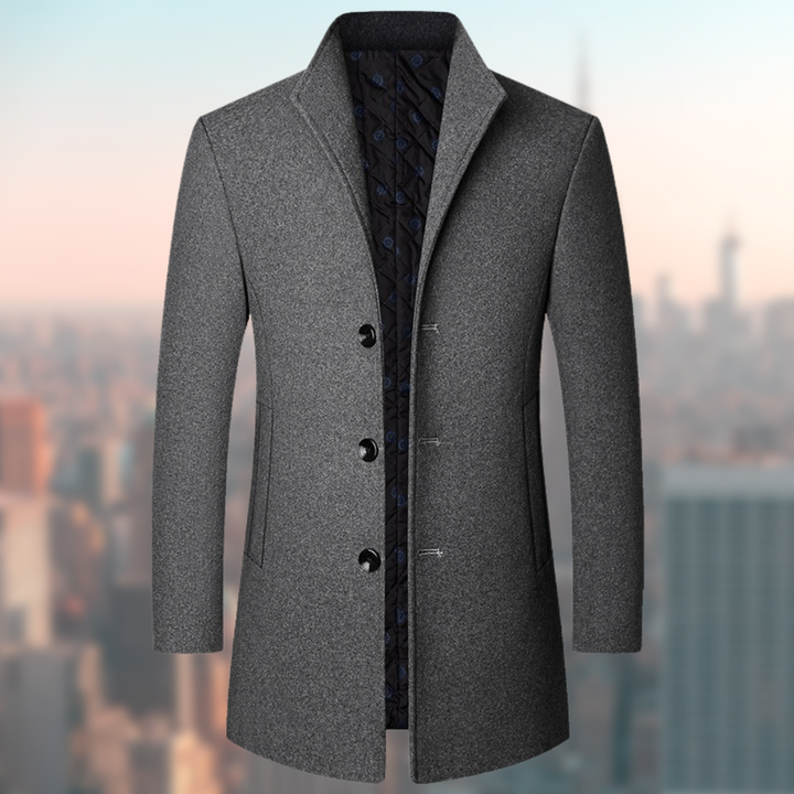 Heren Jas | Half-Lang & Slim Fit | Opstaande Kraag & Warme Wollook | Polyester