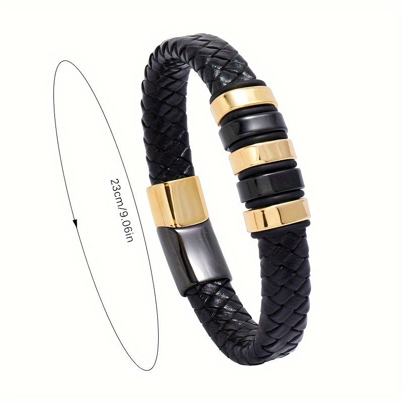 Heren Armband | Zwart Kunstleer & Magnetische Sluiting | Modieus & Comfortabel | Legering