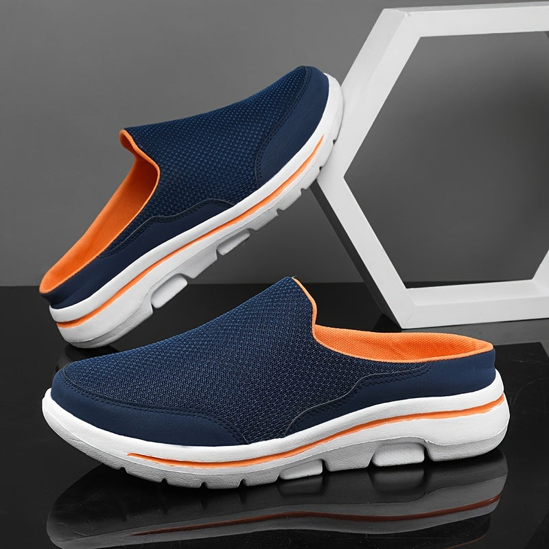 Heren Instap-Sneakers | Lichtgewicht & Ademend Mesh | MD Zool | Marineblauw met Oranje Accenten