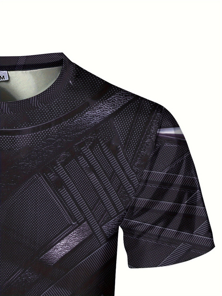 Heren Compressie T-shirt | High-Elastic & Sneldrogend | Geometrisch Patroon | Voor Fitness & Outdoor