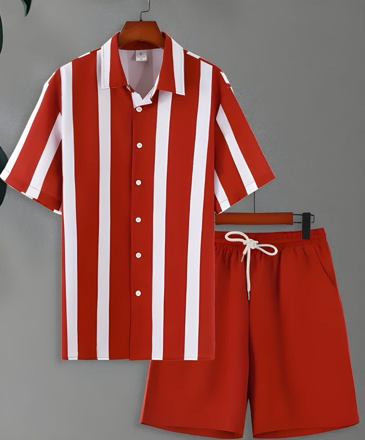 Heren Zomer Set | Barok Gestreept Overhemd & Trekkoord Shorts | Retro & Stijlvol