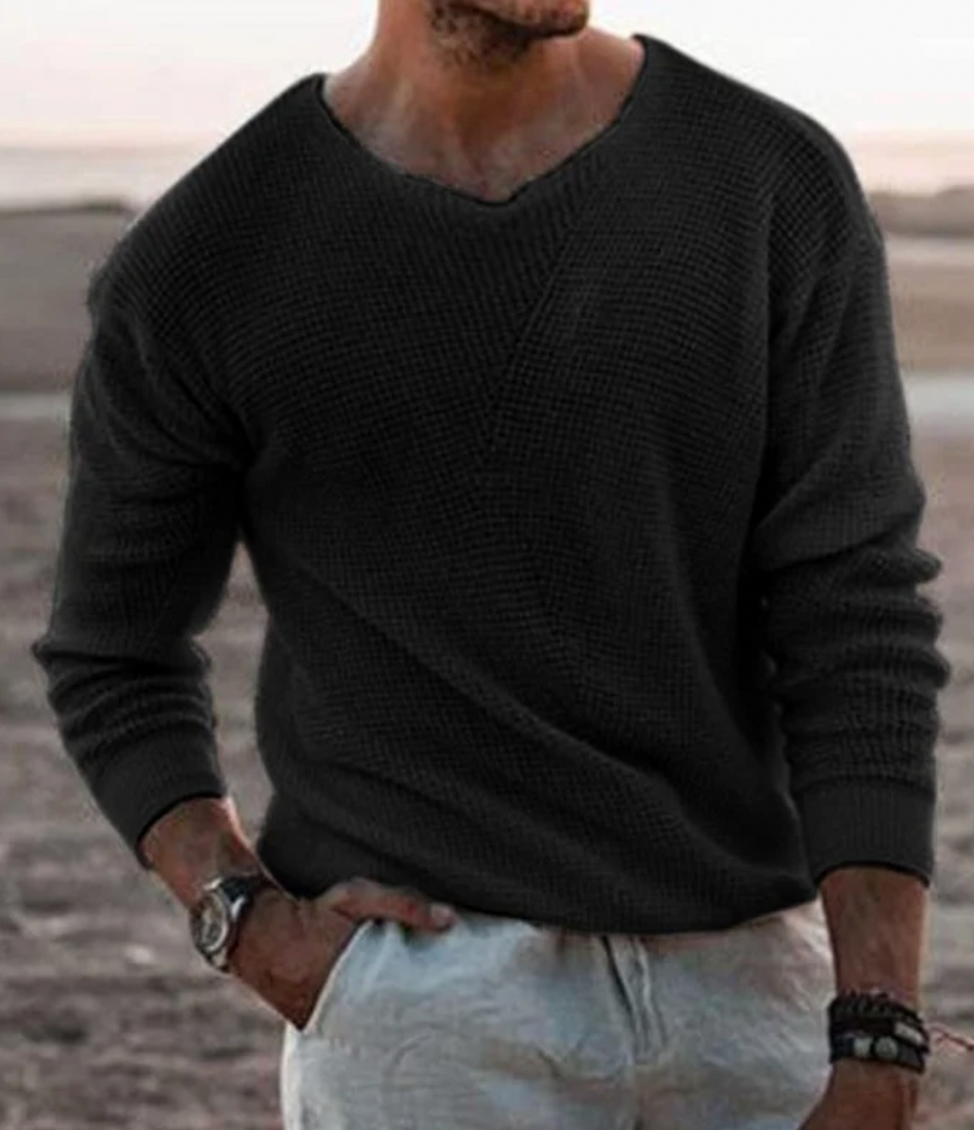Truien Heren | Gebreide V-Hals Sweater Heren | Casual