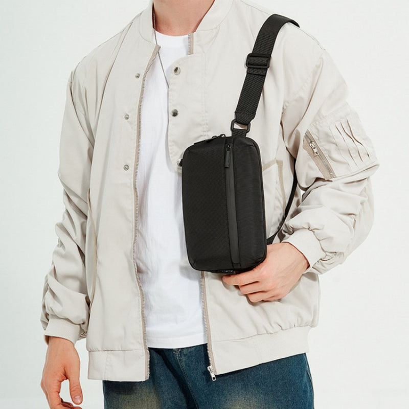 Heren Mini Crossbody Tas | Lichtgewicht Sport & Streetstyle | Telefoontasje van Oxford Stof – Zwart