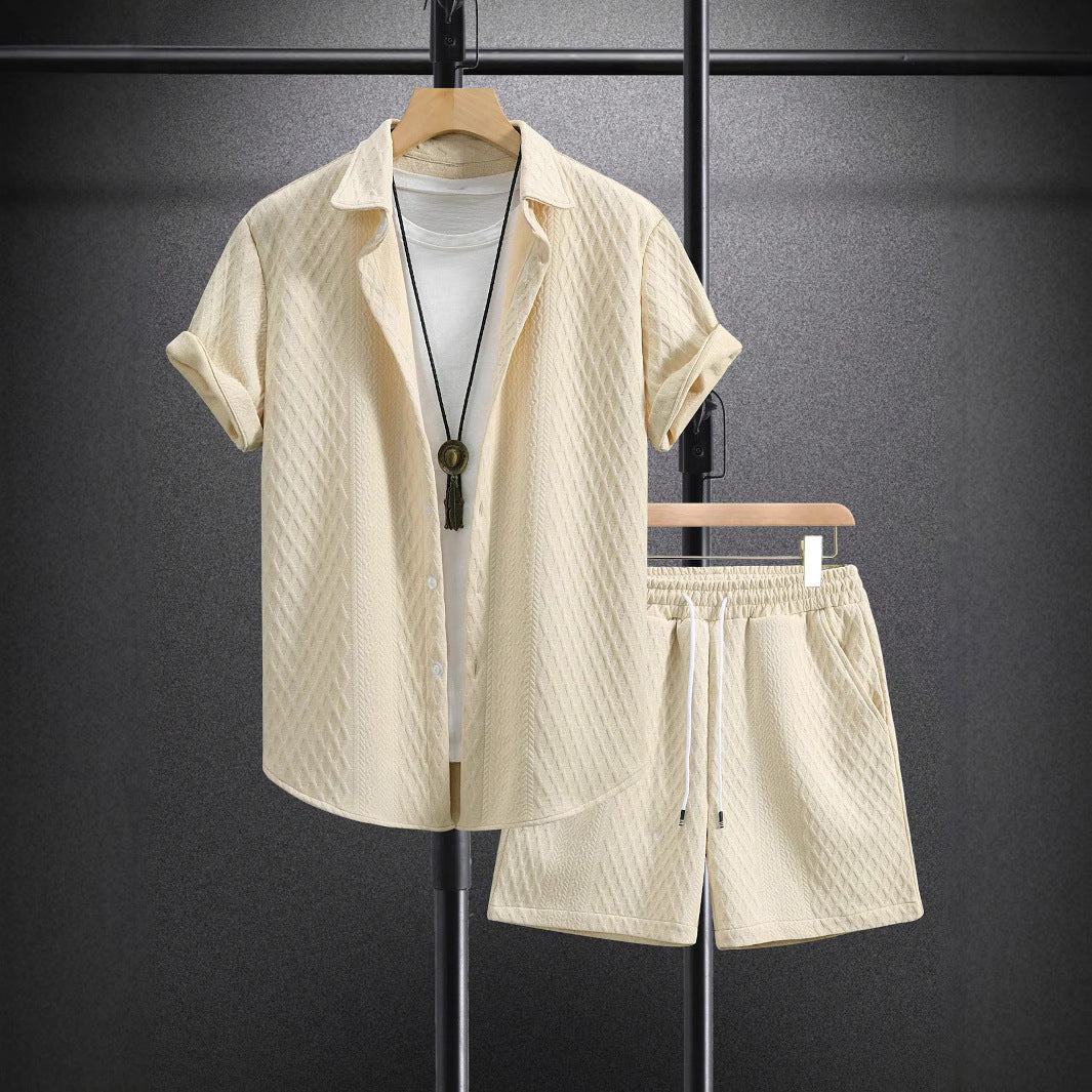 Heren Zomer Set | Revers Overhemd & Trekkoord Shorts | Effen Kleur | Casual