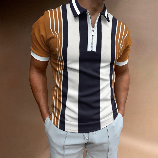 Heren Polo | Retro Zipper Design | Uniek Patroon & Modern Casual | Polyester Zomerstijl