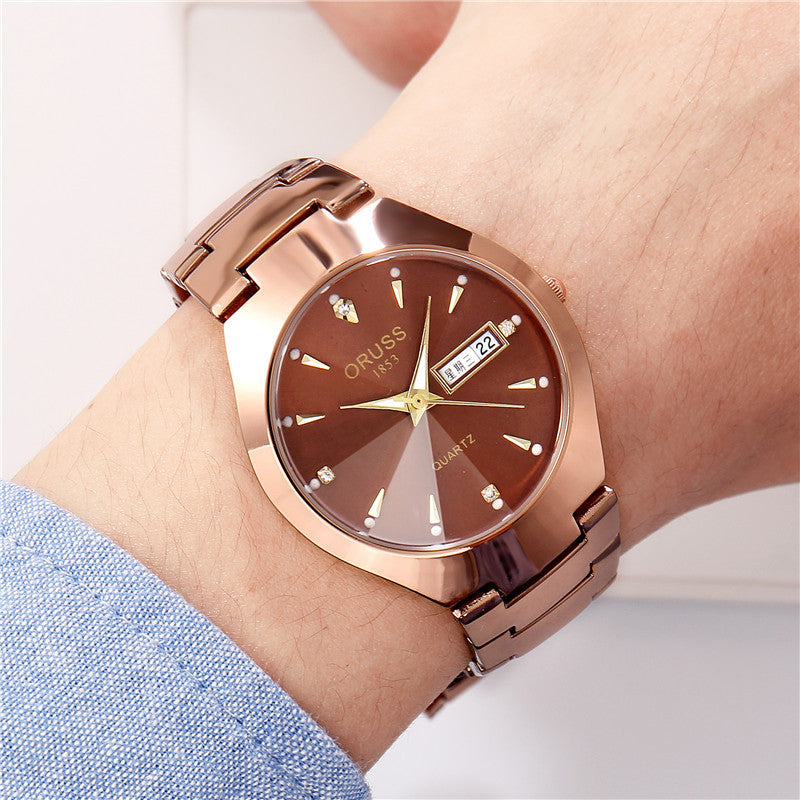 Heren Horloge | Roségouden Quartz Design | Dubbele Kalender | Legering Band