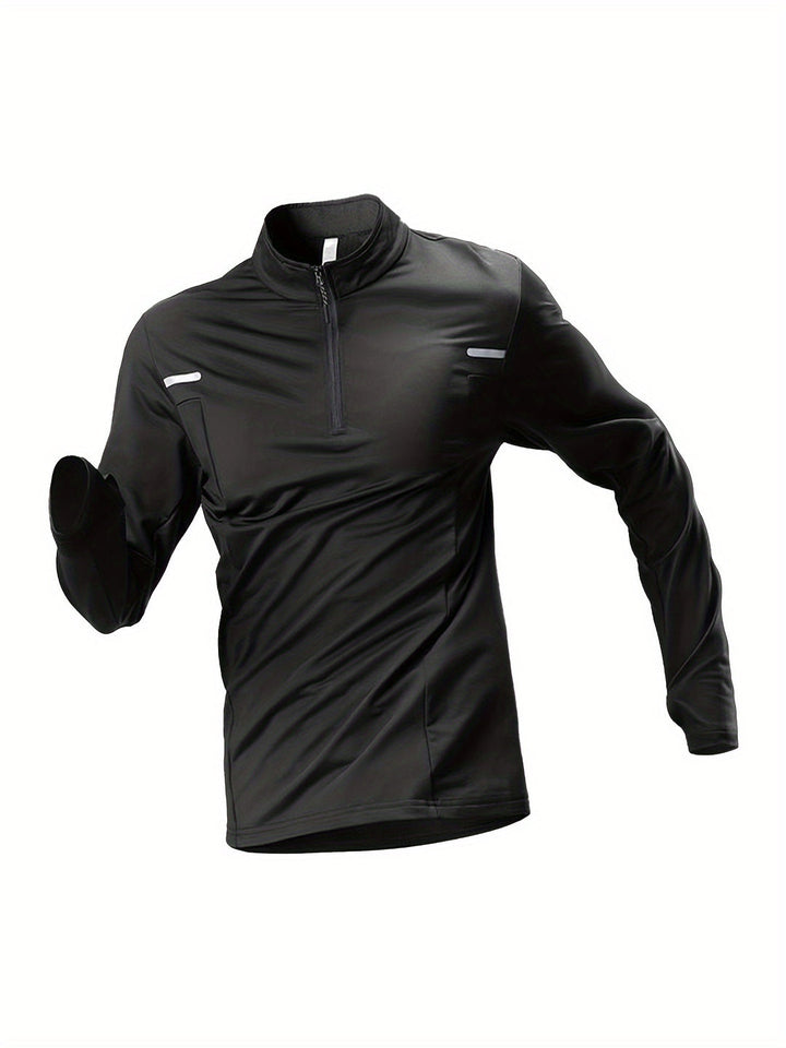 Heren Sportshirt Lange Mouw | Zip-Up & Ademend | Slijtvast & Stretch | Gestreept met 3D Detail