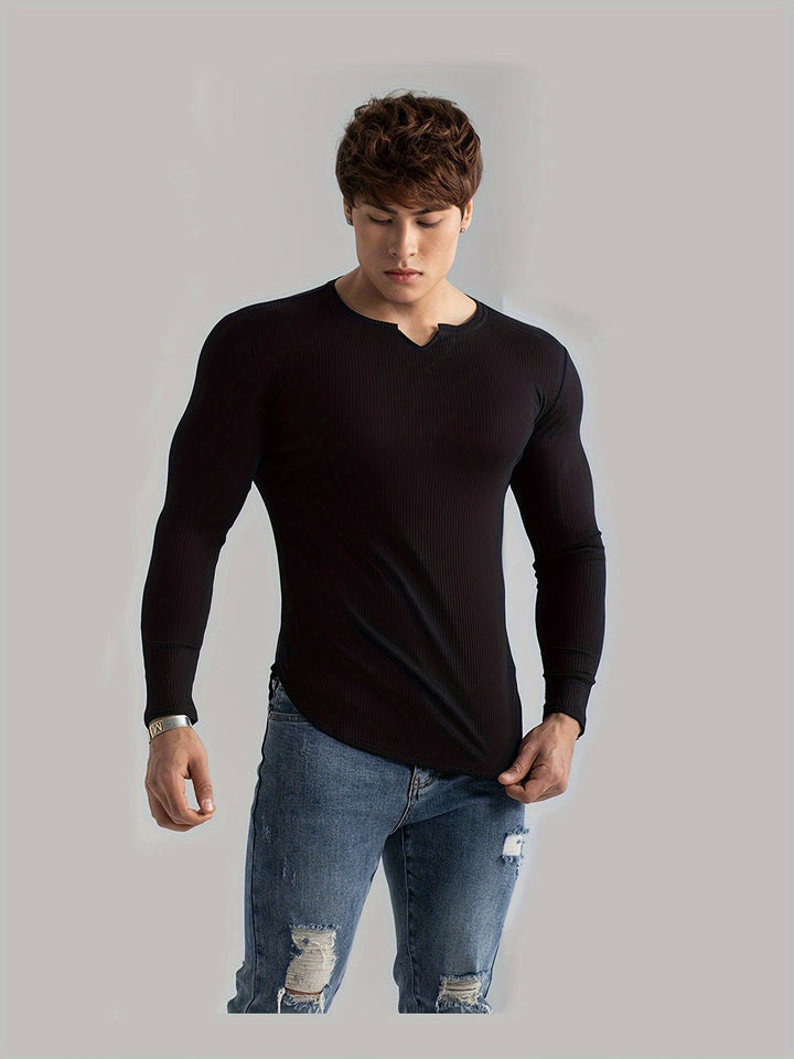 Heren T-shirt | V-hals & Lange Mouwen | Hoge Stretch & Comfort | Casual