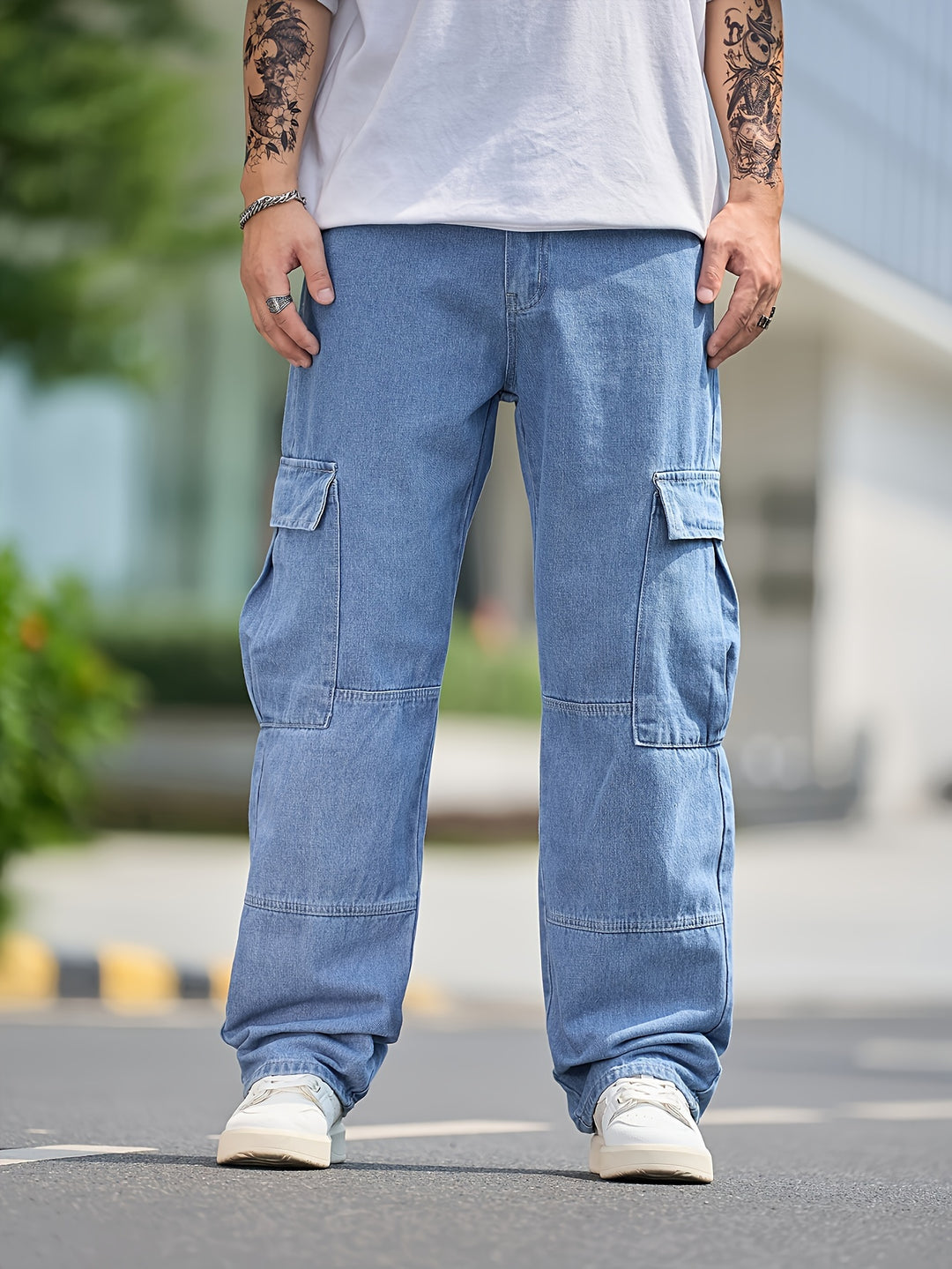Heren Cargo Denim Broek | Losse Pasvorm & Meerdere Zakken | Effen Kleur | Casual & Outdoor