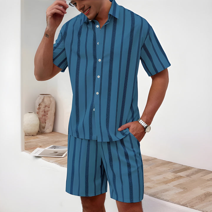 Heren Zomerset | Gestreepte Print | Korte Mouw Overhemd & Short | 2-delig Polyester