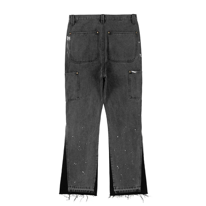 Heren Jeans | Flared Fit & Ink Spat Print | Patchwork Design | Retro Streetwear Stijl