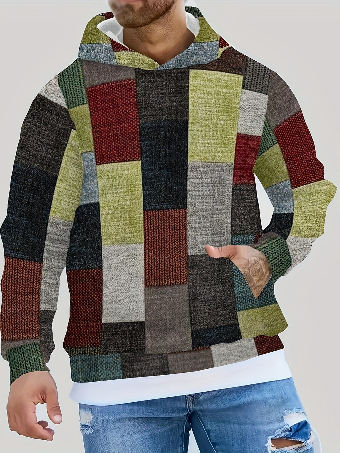 Heren Hoodie | 3D Ruitprint | Streetstyle & Casual | Polyester