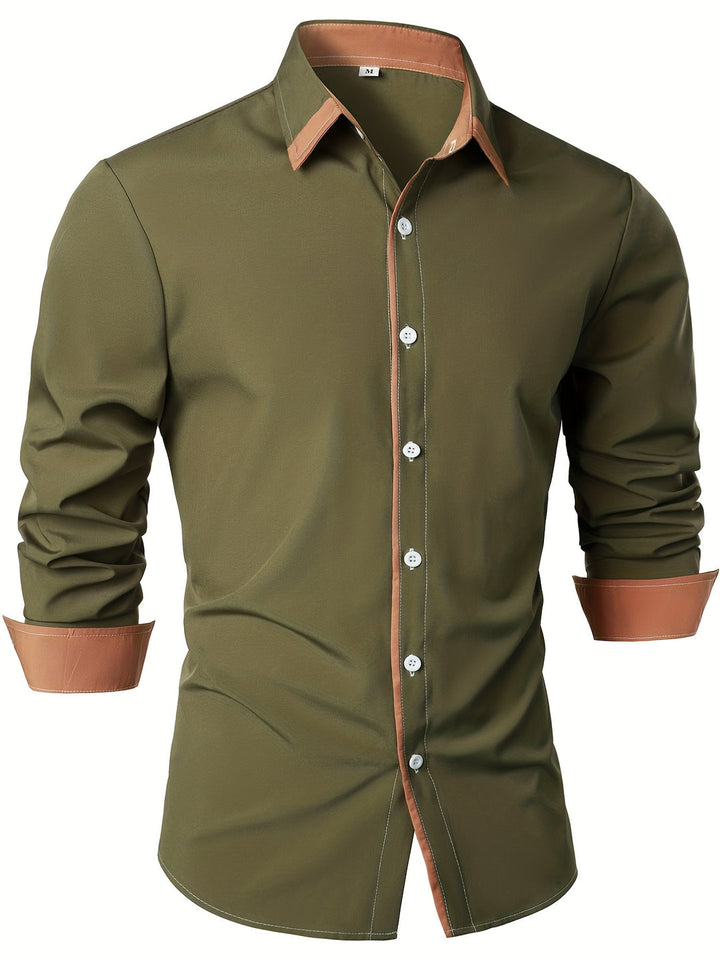 Heren overhemd | Tijdloos & Comfortabel | Contrasterende Knoop | Lange Mouwen | Casual