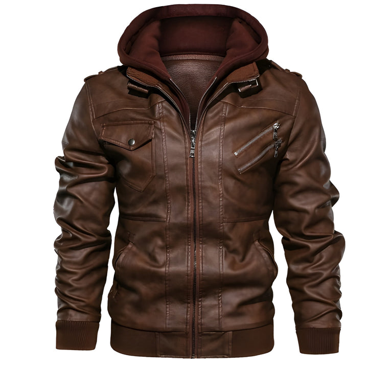 Heren Motorjack | PU Leer & Capuchon | Slim Fit Windbreaker | Fleecevoering voor Winter
