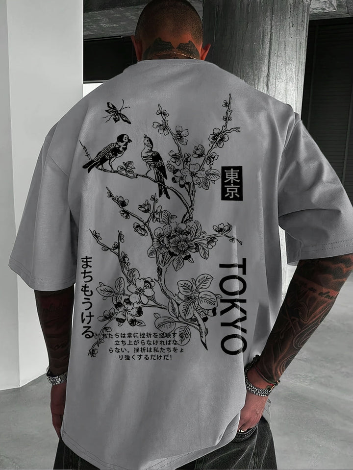 Heren Casual T-Shirt | Bloemen- & Vogelprint | Ademend Polyester | Zomer | Korte Mouwen