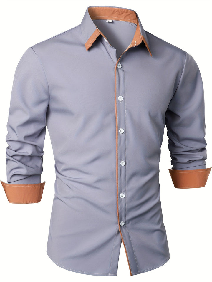 Heren overhemd | Tijdloos & Comfortabel | Contrasterende Knoop | Lange Mouwen | Casual