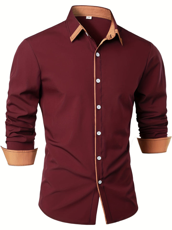 Heren overhemd | Tijdloos & Comfortabel | Contrasterende Knoop | Lange Mouwen | Casual
