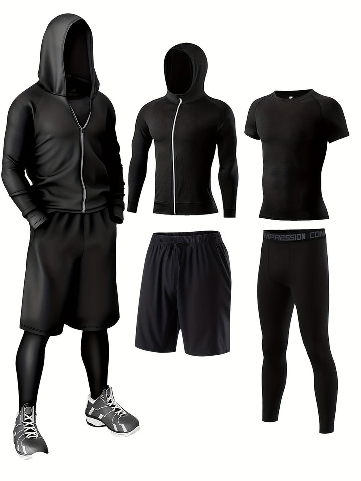 Heren Sportkledingset 4-Delig | Ademend & Sneldrogend | Skinny Fit | Effen Kleur