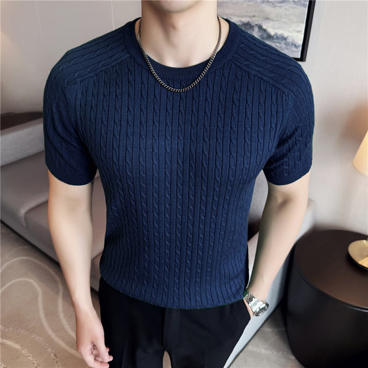 Heren T-shirt | Gestreept Gebreid | Slim Fit & Ademend | Voorjaar & Najaar