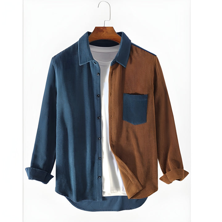 Heren Overhemd | Ribfluweel & Stretch | Gestreepte Kraag & Borstzak | Voorjaar & Najaar