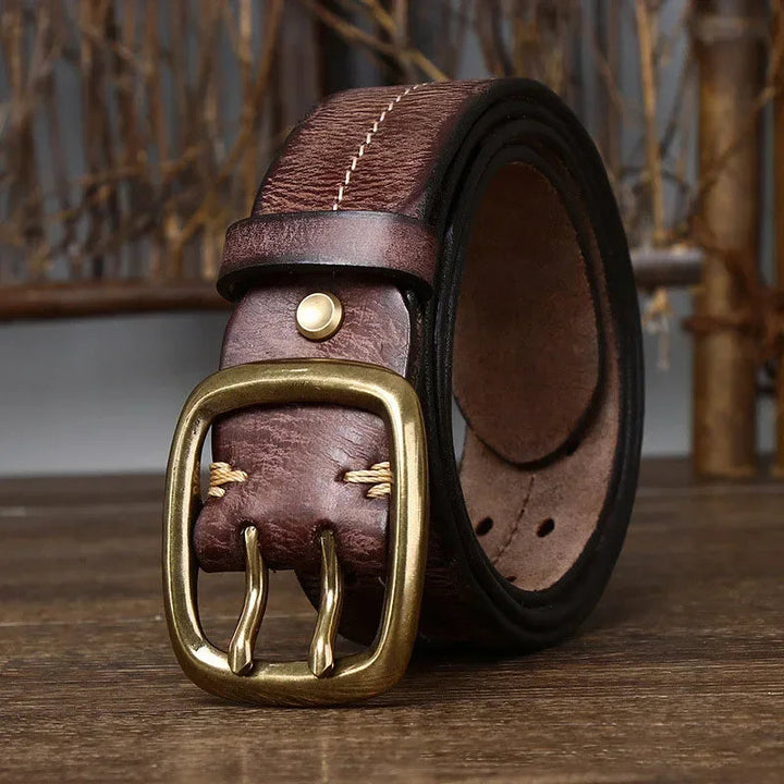 Heren Riem | Echt Runderleer | Dubbele Messing Gesp | Retro & Stevig