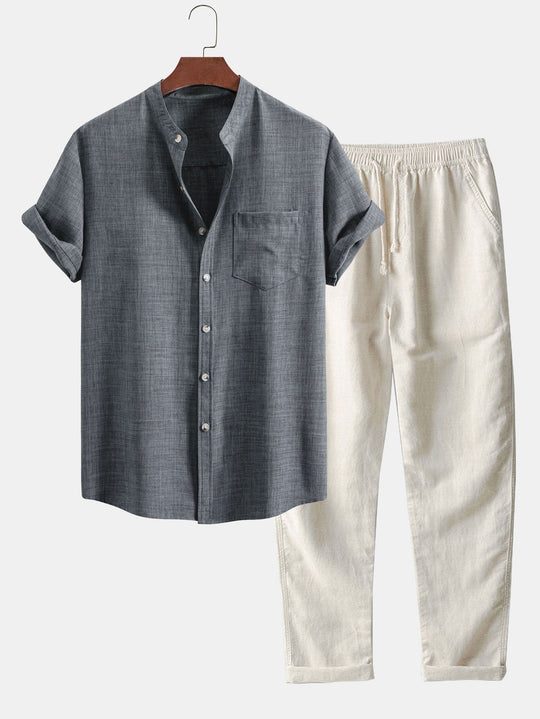 Heren Set | Korte Mouw Overhemd & Rechte Broek | Ademend & Casual | Lichtgewicht