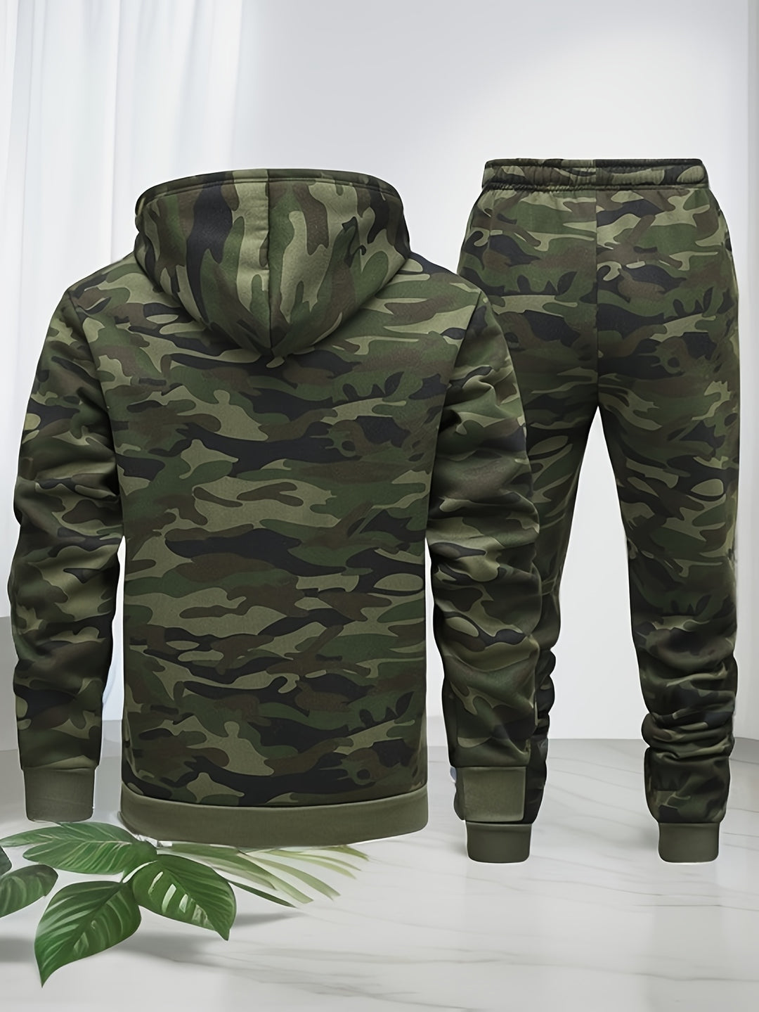 Heren Camouflage Hoodie en Sportpak | Gebreid Polyester | Lange Mouwen | Trekkoord Tailleband