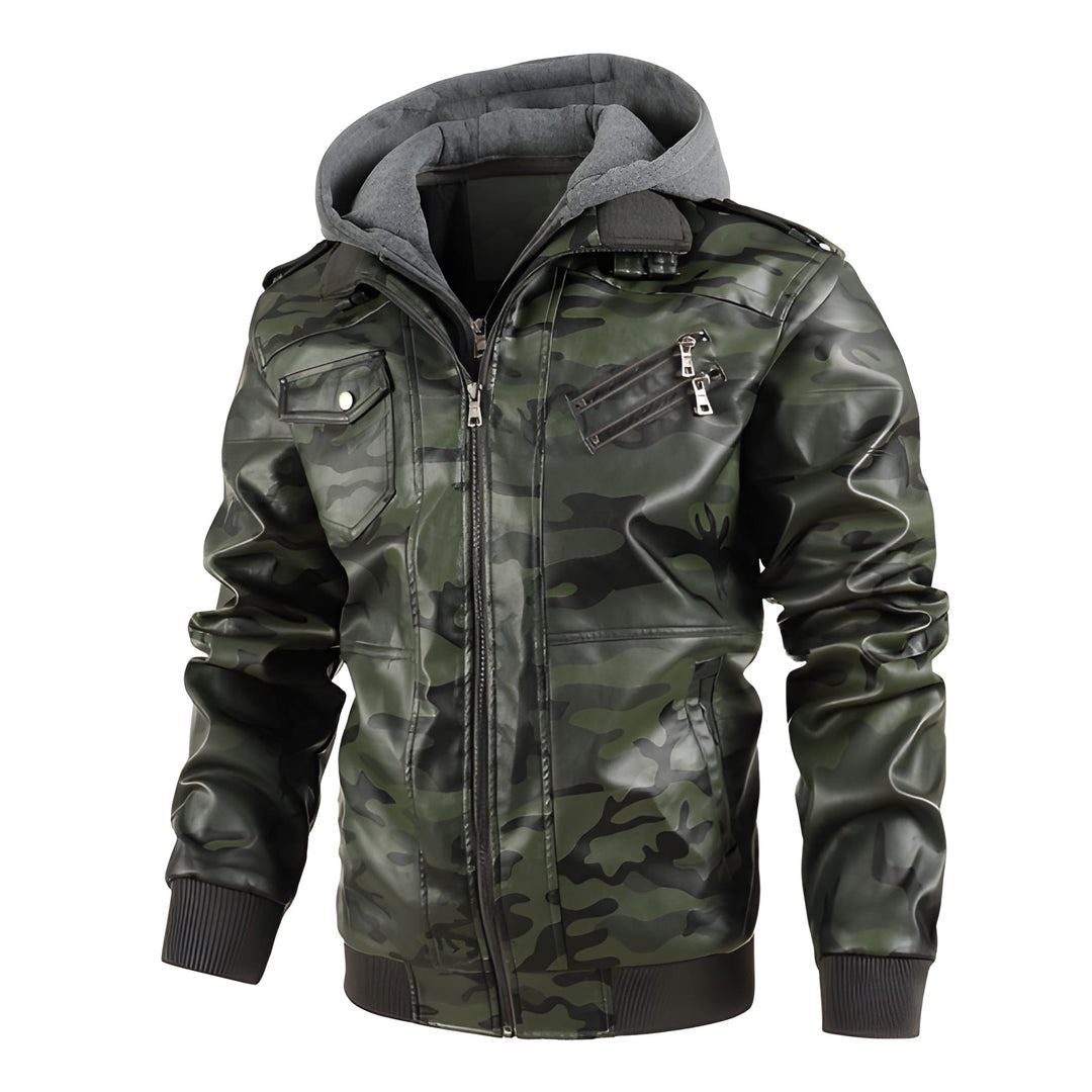 Heren Motorjack | PU Leer & Capuchon | Slim Fit Windbreaker | Fleecevoering voor Winter