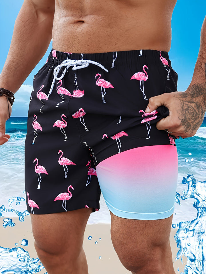 Heren Strandshorts | Gradiëntkleuren & Flamingo-Print | Causal zomerse stijl