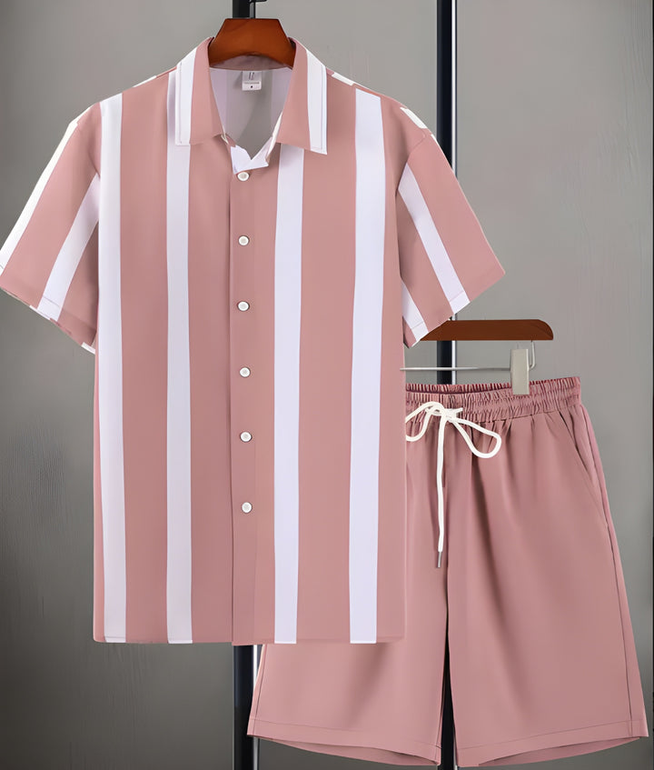 Heren Zomer Set | Barok Gestreept Overhemd & Trekkoord Shorts | Retro & Stijlvol