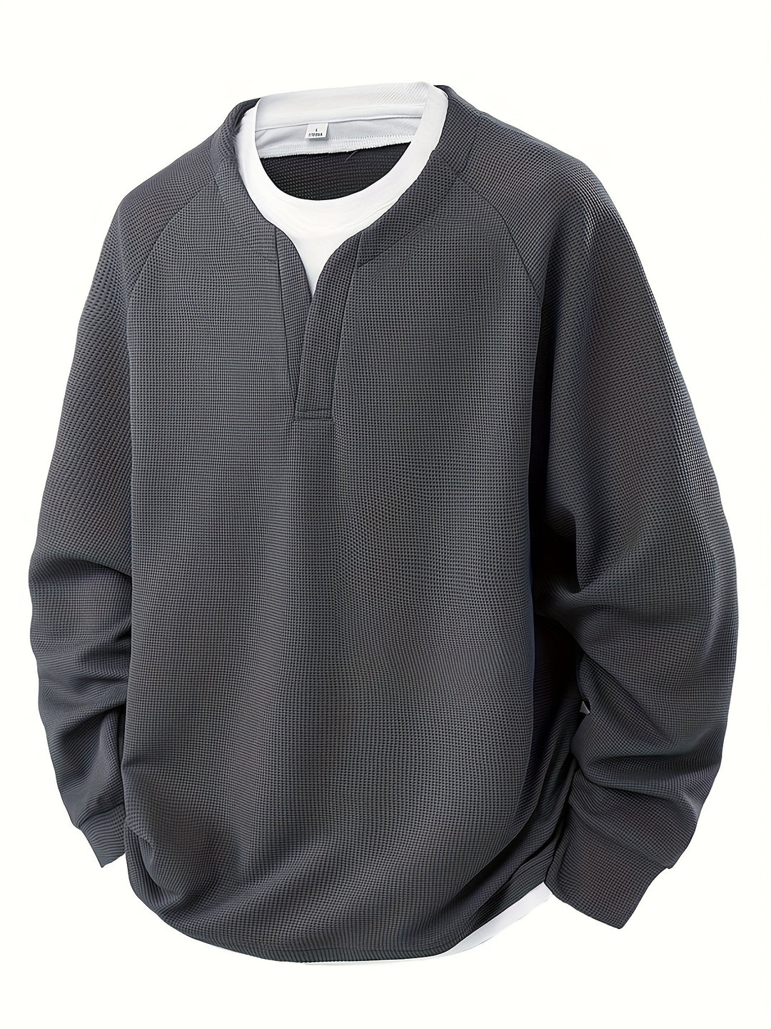 Waffle Trui Voor Heren | Casual Lange Mouw | Gevormde V-hals & Stretchy Stof