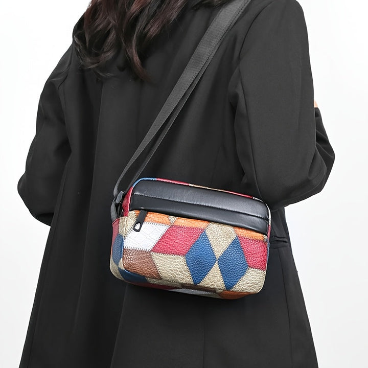 Heren Schoudertas | Luxe Crossbody | Patchwork Ruitdesign | Zacht PU-leer